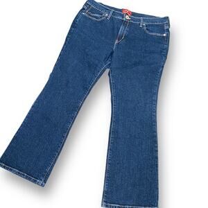 Levi’s 515 Boot Cut Jeans Size 16S Dark Wash Denim Leather 2 Horse Patch